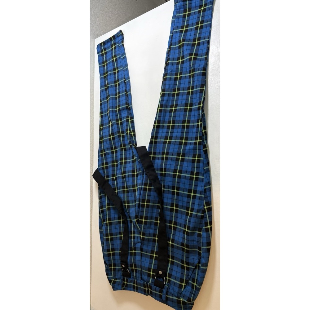 HOT TOPIC Blue Plaid Suspenders Pants Womens XS Skinny Tapered Punk Emo Goth